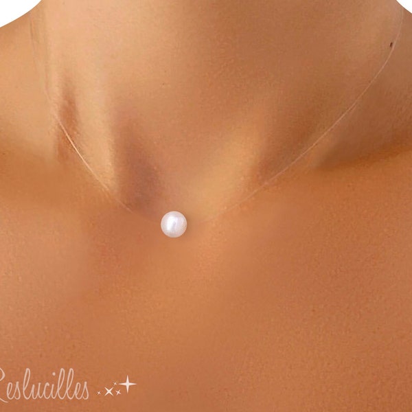 Versilberte oder vergoldete weiße Perlenanhänger-Halskette – Unsichtbare Angelschnur-Halskette – Transparente Hochzeits-Illusionskette aus Nylondraht