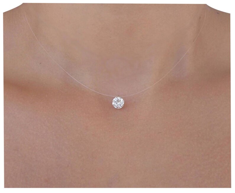 Ras-de-neck necklace Invisible nylon Zircon Solitaire Brillant Cristal and Paqu\u00e9 Gold Diamond Fishing Wire Style