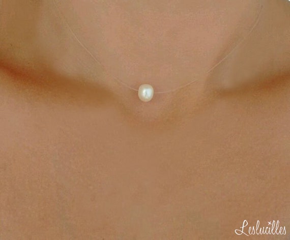 collier fil nylon transparent avec perle de Tahiti