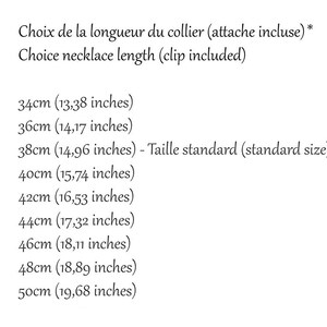 Pode incluir: Um gr&aacute;fico mostrando os comprimentos dos colares em cent&iacute;metros e polegadas. Os comprimentos variam de 34 cm (13,38 polegadas) a 50 cm (19,68 polegadas). O tamanho padr&atilde;o &eacute; de 38 cm (14,96 polegadas).