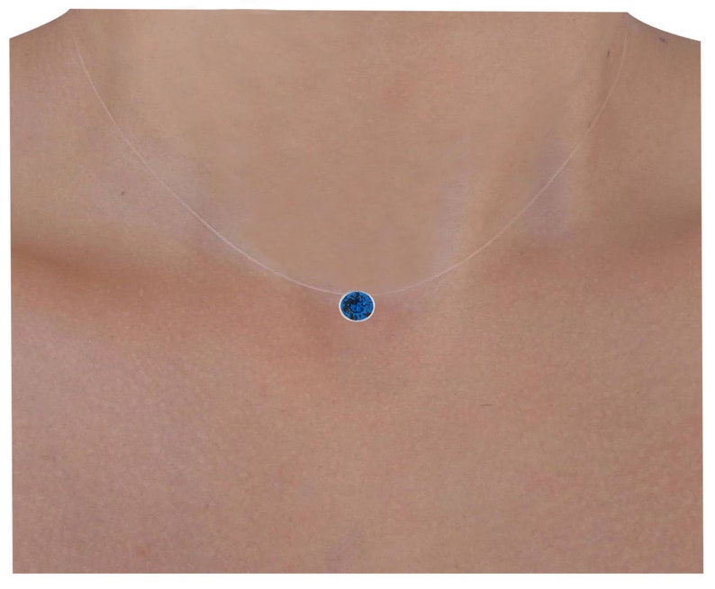 Collier Invisible Bleu Capris Argent 925 Ras-de-cou Taille au choix Solitaire Swarovski image 4