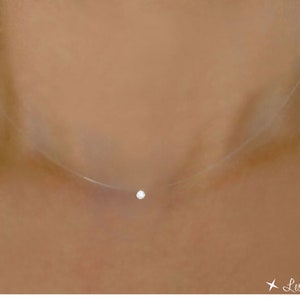 Invisible necklace, Tiny 3mm or Mini 4mm Swarovski® Crystal, Transparent Nylon wire choker, Silver/Gold, mini tiny small pendant