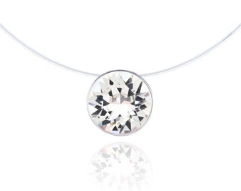Invisible Necklace - Silver 925 - Solitaire Swarovski 6mm - Anti-allergic, nickel-free - Length of choice - Transparent fishing nylon thread
