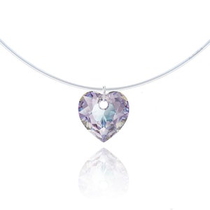 Invisible Necklace - Purple Stained Glass Heart - 925 Silver, nickel-free, lead-free