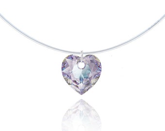 Invisible Necklace - Purple Stained Glass Heart - 925 Silver, nickel-free, lead-free