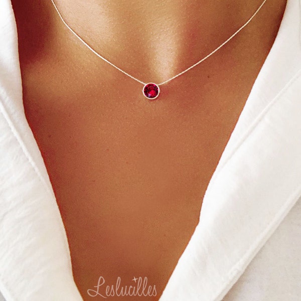 Collier fin et pendentif Rubis, rouge, Cristal Pure brillance™ en argent 925, hypoallergénique, sans nickel, sans plomb