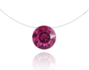 Invisible Necklace - Amethyst - Silver 925 - Solitaire 6mm - Swarovski - Length of your choice