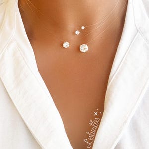 Invisible necklace pendant of your choice, Transparent nylon fishing line choker, Silver Gold, Crystallized pure shine choker