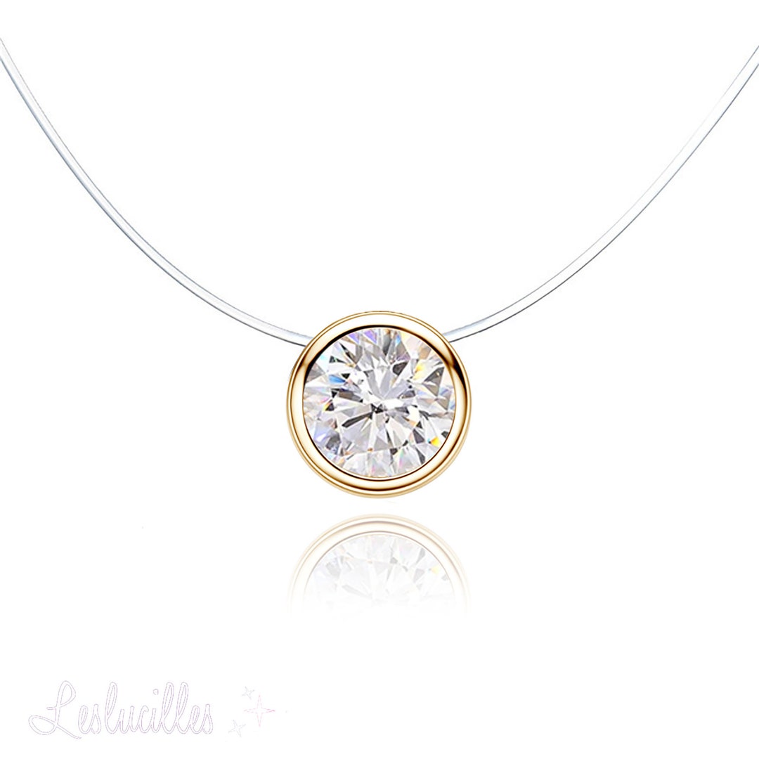 Transparent Necklace With Mini Zircon Pendant in P. Gold Invisible