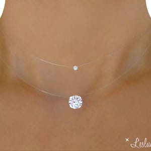 Invisible Swarovski Pendant Necklace, Invisible Nylon Fishing Line Jewelry, Silver Gold, Crystallized Pure Brilliance Choker