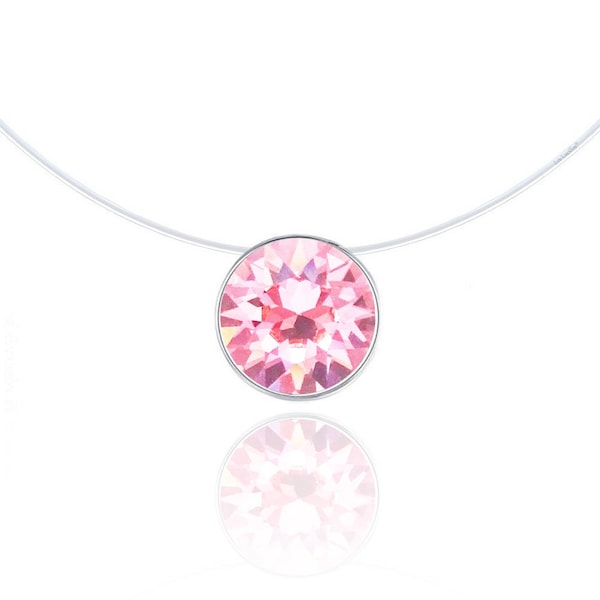 Collier Transparent - Rose clair - Argent 925 - Solitaire 6mm - Swarovski - Longueur au choix