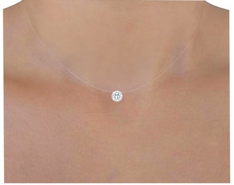 Collier invisible - PETIT ou GRAND Pendentif Swarovski - Argent 925 ou p.Or - Fil de nylon transparent - Fil de pêche solitaire - Mariage