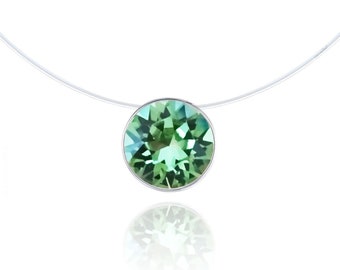 Invisible Necklace - Peridot Green - 925 Silver - Solitaire Swarovski 6mm - Length of your choice