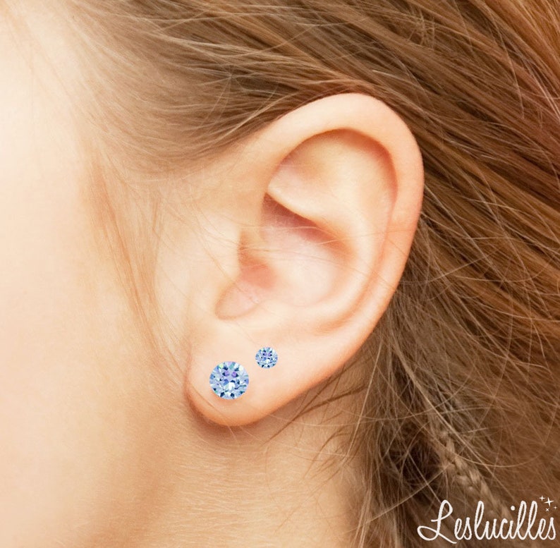 Paire de Boucles d'oreilles MINI ou GRAND Modèle Swarovski Clous d'oreilles Puces anti-allergique, sans nickel Argent 925 image 10