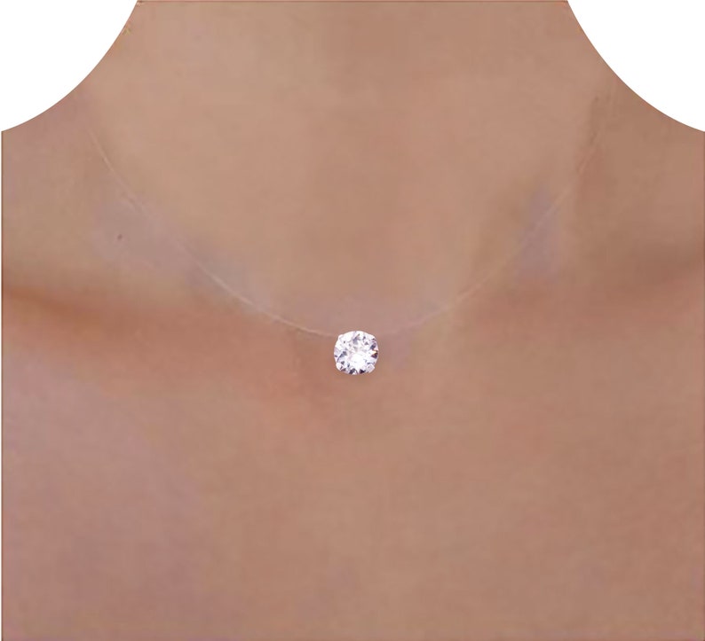 Collier invisible illusion, Argent ou Or Gold, Swarovski Zircon, Size of your choice, minimalist clear necklace, Longueur au choix image 1