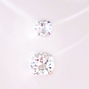 Double Invisible Necklace, 2 in 1 - Gold or Silver Plated - Length of your choice - Choker with Transparent Nylon Thread and Crystallized Solitaire