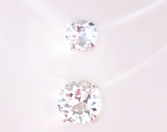 Double Invisible Necklace, 2 in 1 - Gold or Silver Plated - Length of your choice - Choker with Transparent Nylon Thread and Crystallized Solitaire