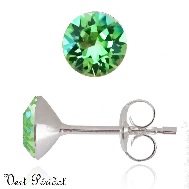 Puces d'oreilles Swarovski® 4, 6 ou 8mm, Clous d'oreilles, Bloucles d'oreilles Argent hypoallergeniques, sans nickel, sans plomb, Jewelry Vert Péridot