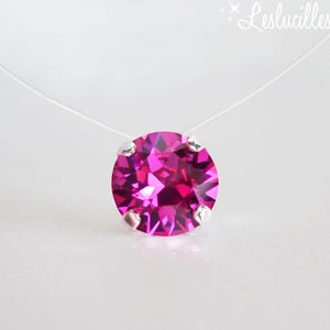 Fuchsia Pink Necklace, SMALL or LARGE Solitaire (4 prongs) Crystallized- shine, Fishing line style / Invisible transparent nylon