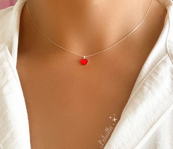 Collana Sottile Con Ciondolo Cuore 7x6 Mm – Argento Sterling 925 – 45 Cm
