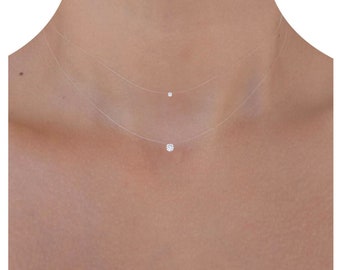 Collier Invisible Nylon - Finition en Argent 925 - Collier Style fil de pêche transparent