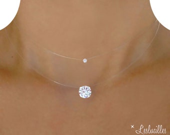 Onzichtbare ketting - Swarovski® Solitaire - Sieraden in vislijnstijl / Onzichtbaar nylon - Zilvergoud - Bruiloftsketting voor de bruid