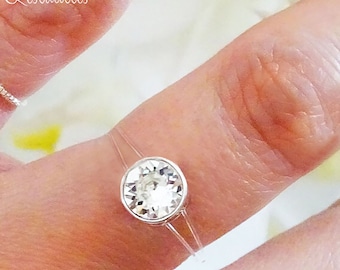 Transparent ring in 925 Sterling Silver or p. Gold, Rose Gold, Size of your choice - 6mm solitaire, nickel-free, lead-free