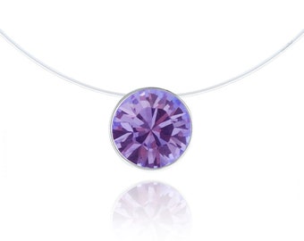 Invisible Necklace - Lavender - Silver 925 - Solitaire 6mm - Ras-de-neck - Size of your choice