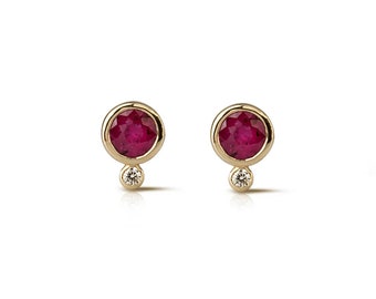 Round Ruby and Diamond Earrings