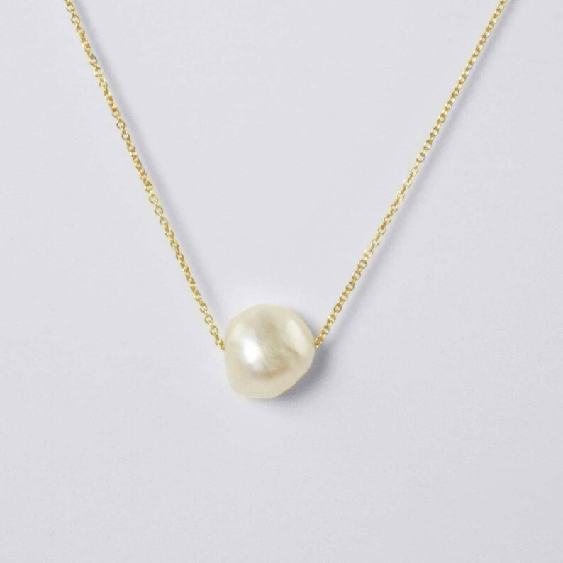 2 Tiny Pearl Necklace 14k Gold Necklace White Pearl Pendant Etsy