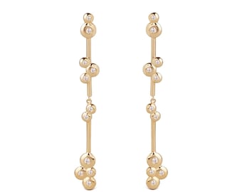 14K Gold Long line Earrings with 11 "Bubble" Diamonds