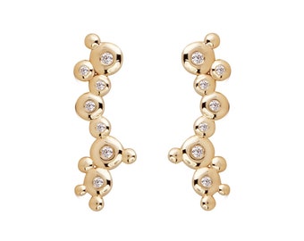 14K Gold Long Earrings with 7 "Bubble" Diamonds