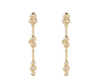 14K Gold Long line Earrings with 8 "Bubble" Diamonds