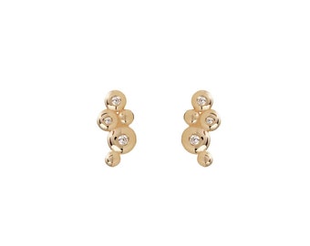 14K Gold Earrings with 3 "Bubble" Diamonds and 2 gold dots