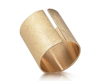 14K Gold Cylinder Open Ring, Large