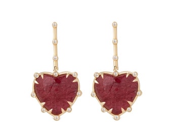 Heart Shaped Strawberry 14K Gold hanging Earrings with Diamonds