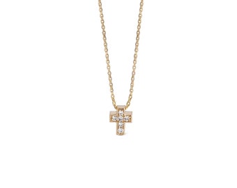 Super Tiny Thin  Diamond Gold Cross Pendant