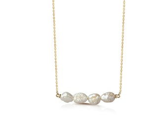 14K Gold, Baroque Pearl Necklace in Line