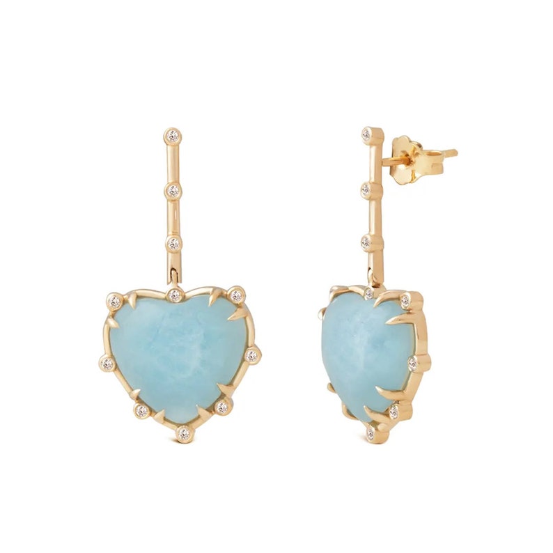 Heart Shaped Aquamarine 14K Gold Hanging Earrings With Diamonds - Etsy