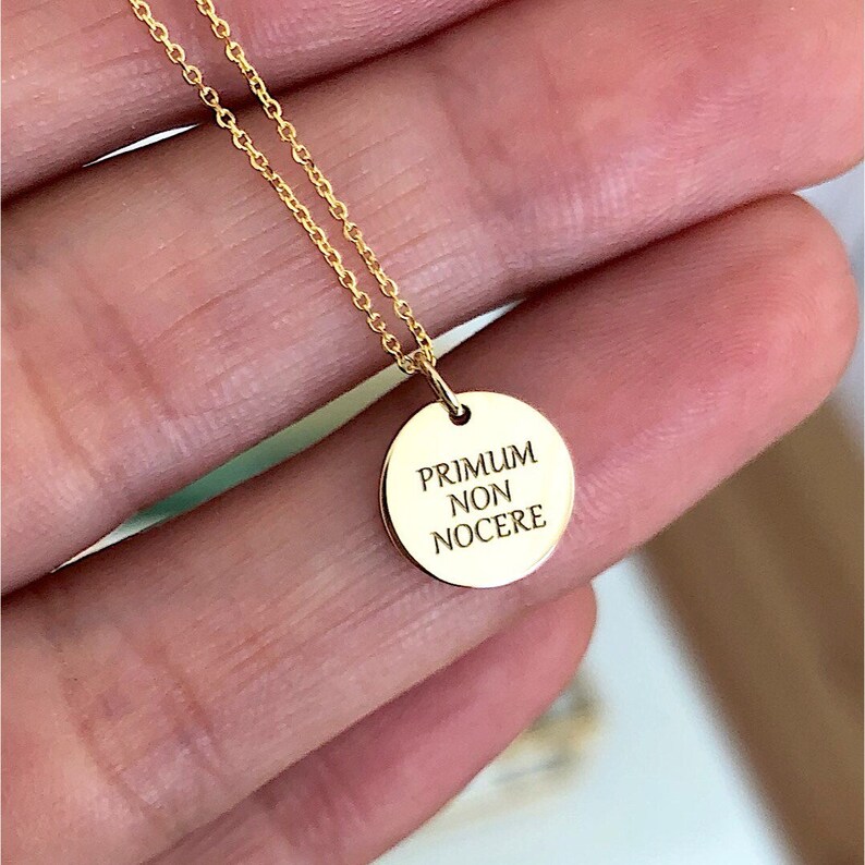 14K Solid Gold disc necklace Round Engraved Pendant Etsy