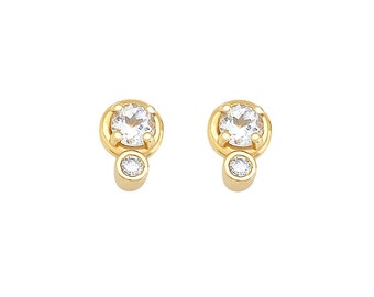 18K Gold White Topaz and Diamond Earrings