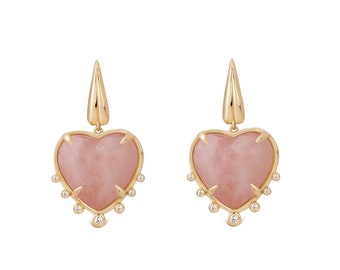 Heart Shaped Morganite 14K Gold Earrings with 7 Diamonds