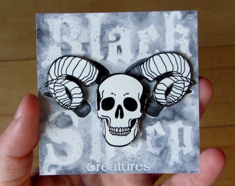 Crowley enamel pins set - human skull and ram horns - Demon skull - Devil - Three pins set - Satan
