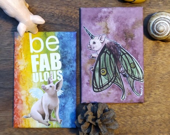 Rectangle Illustrated magnet Fantasy Fairy Unicorn Piglet or set of 2