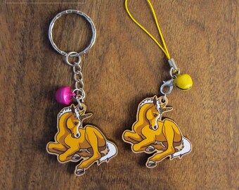 Keychain, Charm or Strap of a Unicorn Foal Illustration Printed on wood