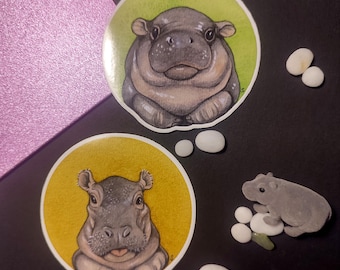 Vinyl stickers baby hippopotamus and pygmy hippopotamus Fiona and Moo Deng