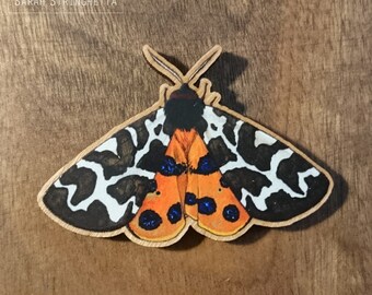 Magnet of a Watercolor Garden Tiger Moth or Arctic caja printed on wood