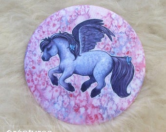 Winged pony illustrated pocket mirror with its free pouch