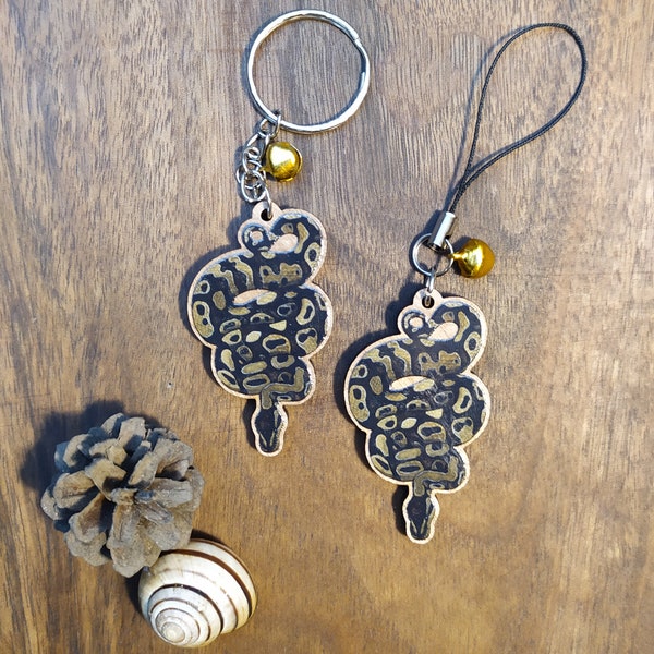 Keychain, Charm or Strap of a Ball Python printed on wood