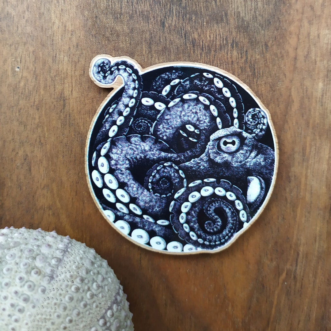 Magnet of an Octopus With Its Tentacle Out Printed on Wood - Etsy